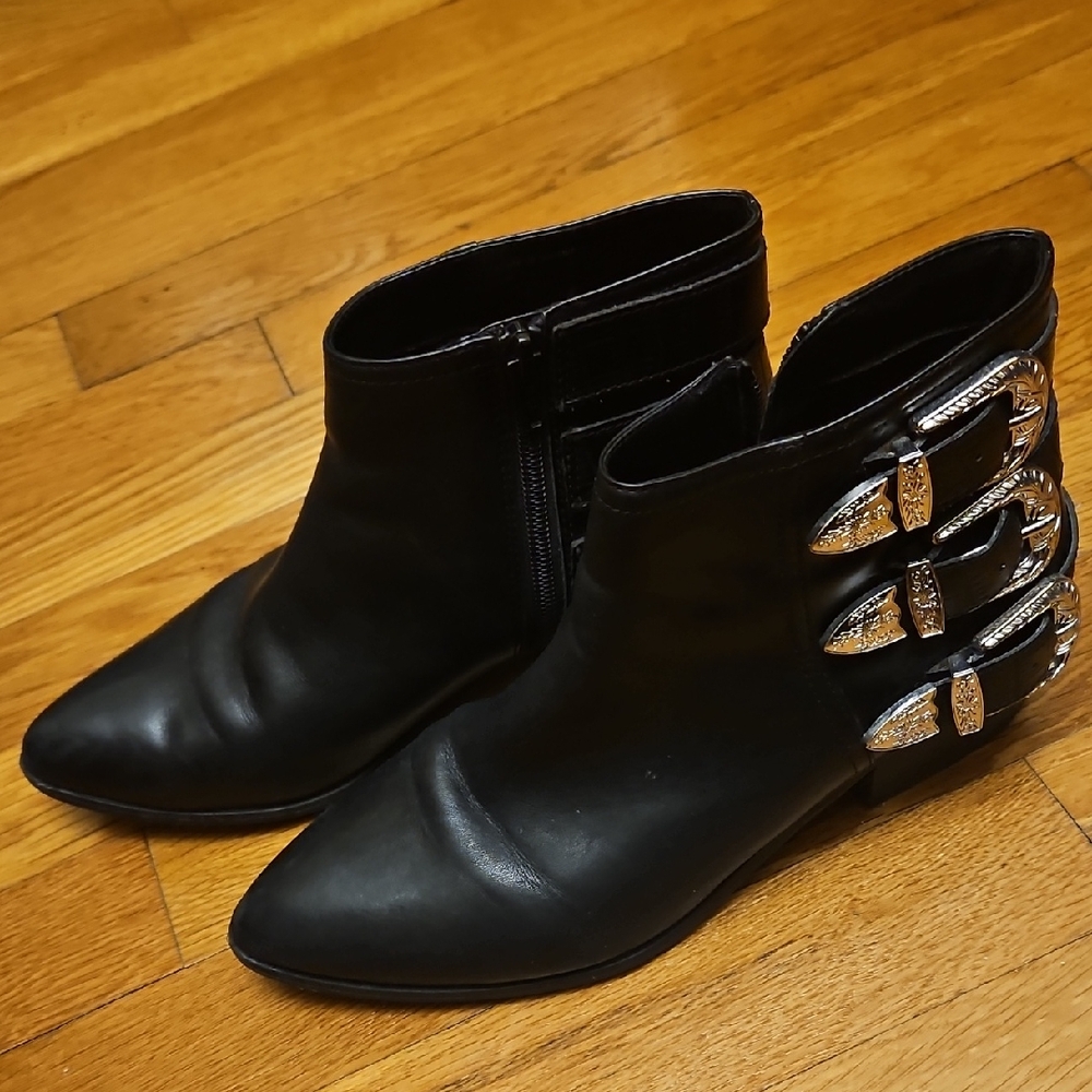 Aldo Black Ankle Boots with Metallic Accents
